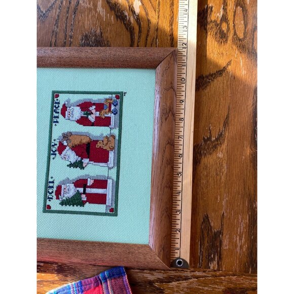 Handmade Vintage Cross-Stitch Santa Trio Framed Wall Art 10"x12" - Picture 3 of 5